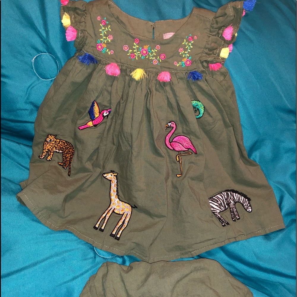 Adorable dress with zoo animals & tassels